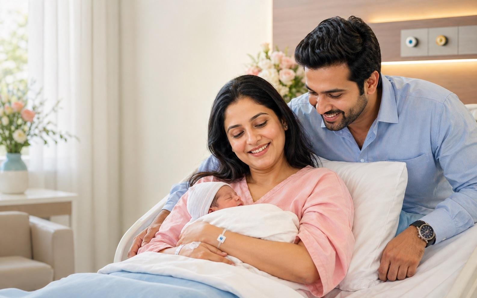 parents holding baby